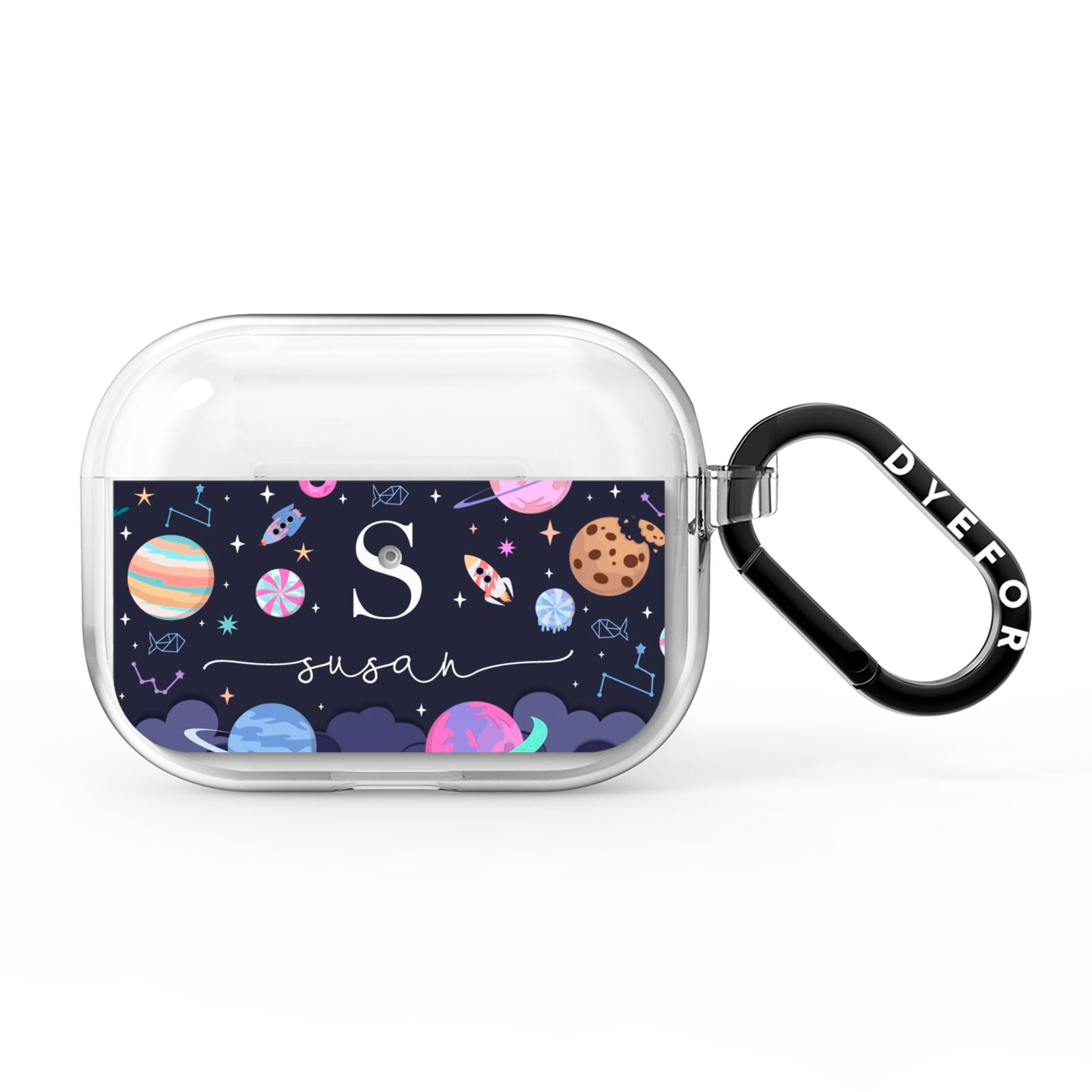 Space Personalised Initial Name AirPods Pro Clear Case