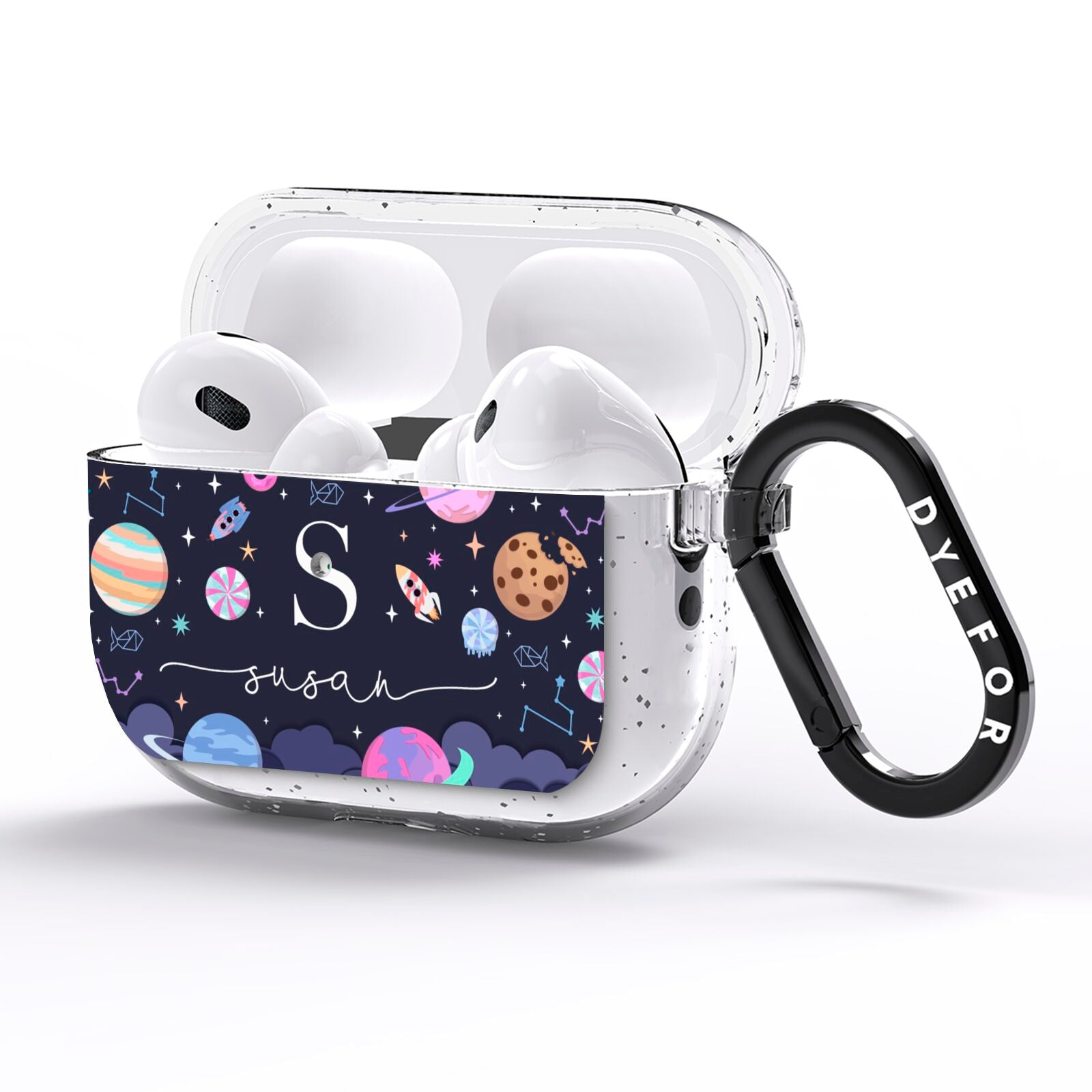 Space Personalised Initial Name AirPods Pro Glitter Case Side Image