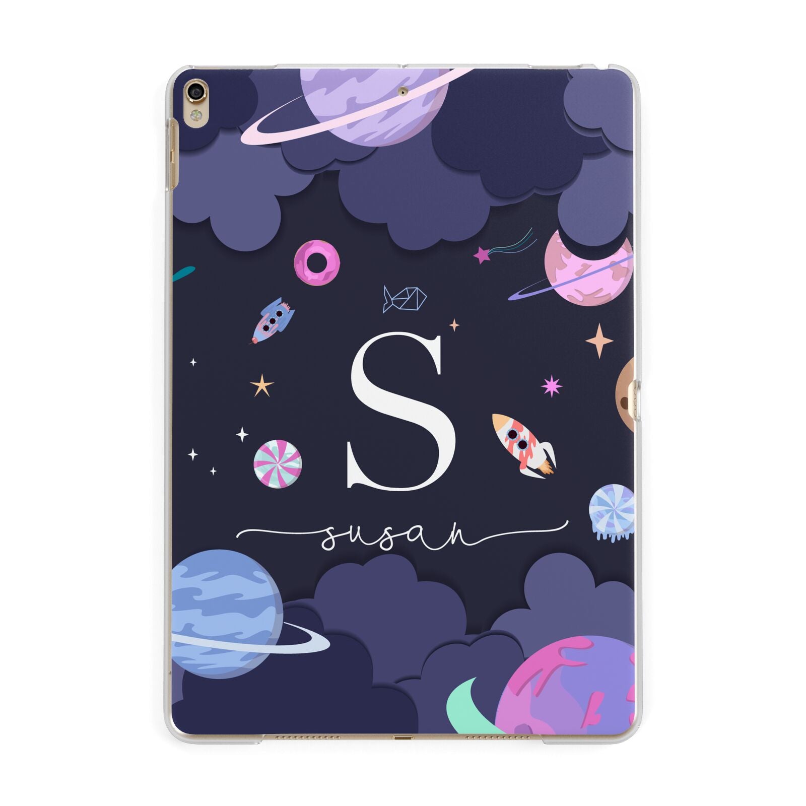 Space Personalised Initial Name Apple iPad Gold Case