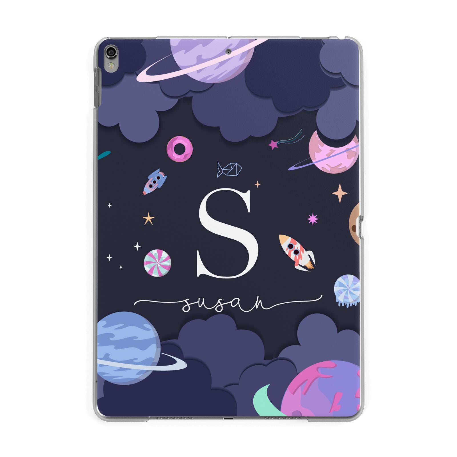 Space Personalised Initial Name Apple iPad Grey Case