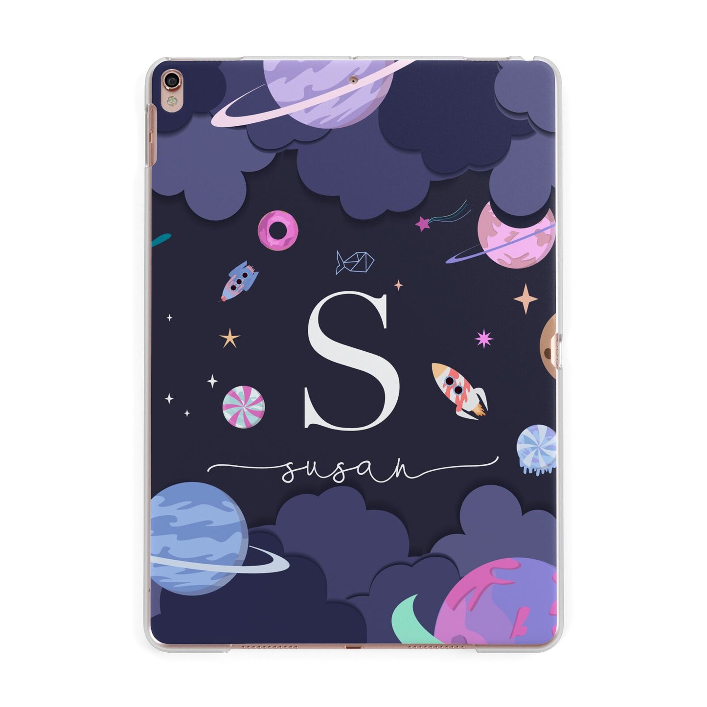 Space Personalised Initial Name Apple iPad Rose Gold Case