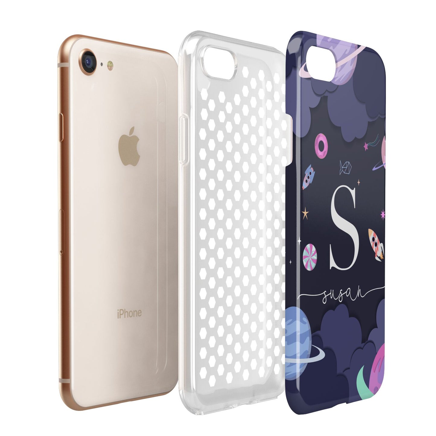 Space Personalised Initial Name Apple iPhone 7 8 3D Tough Case Expanded View