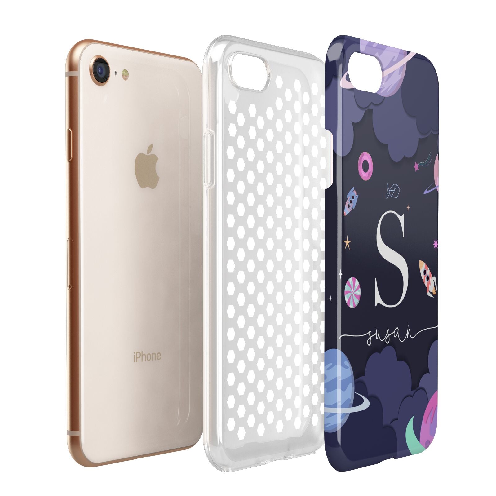 Space Personalised Initial Name Apple iPhone 7 8 3D Tough Case Expanded View