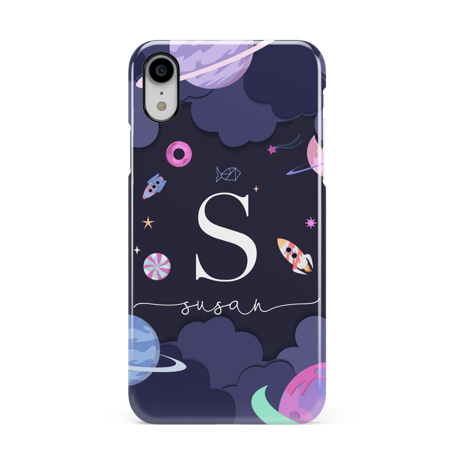Space Personalised Initial Name Apple iPhone XR White 3D Snap Case