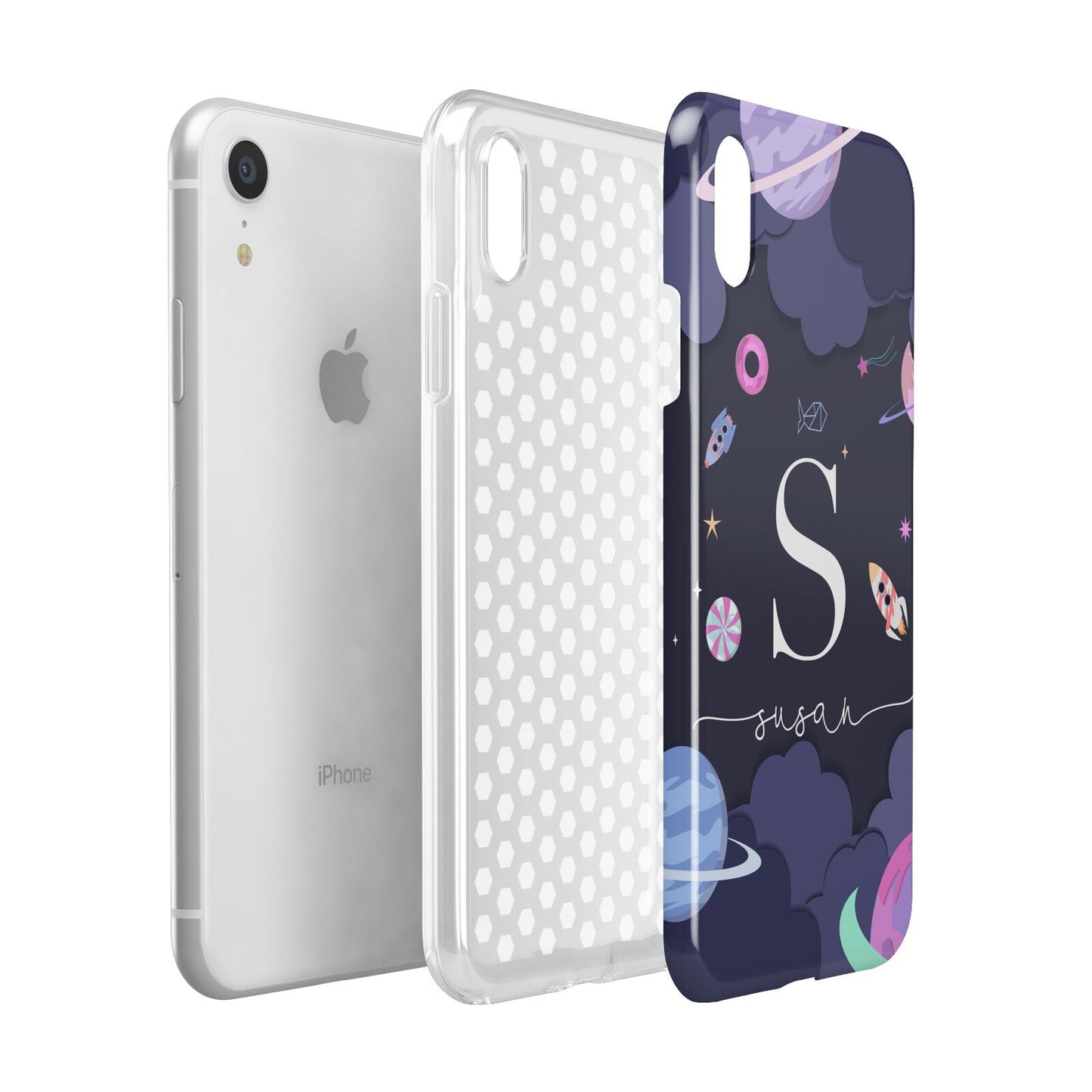 Space Personalised Initial Name Apple iPhone XR White 3D Tough Case Expanded view
