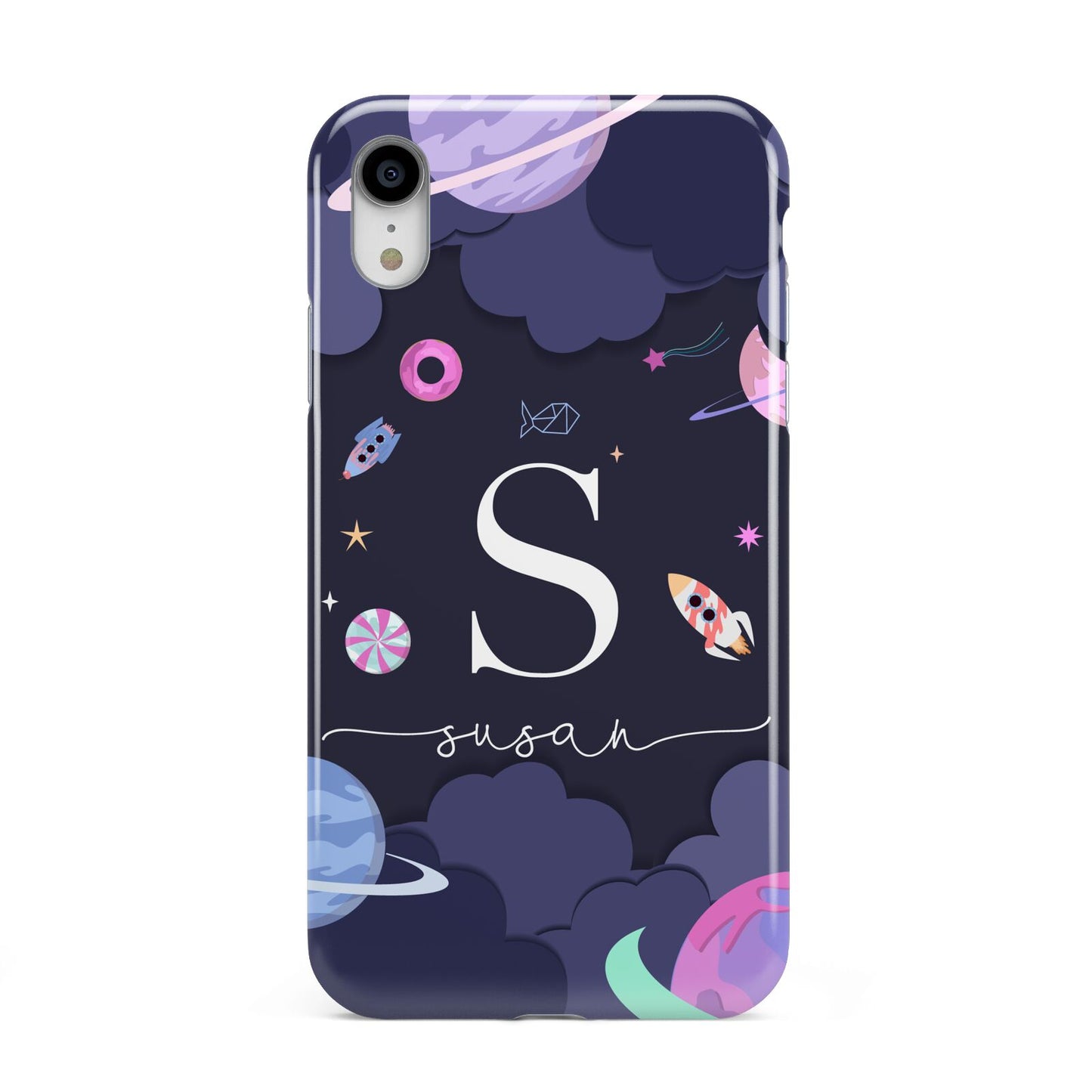 Space Personalised Initial Name Apple iPhone XR White 3D Tough Case