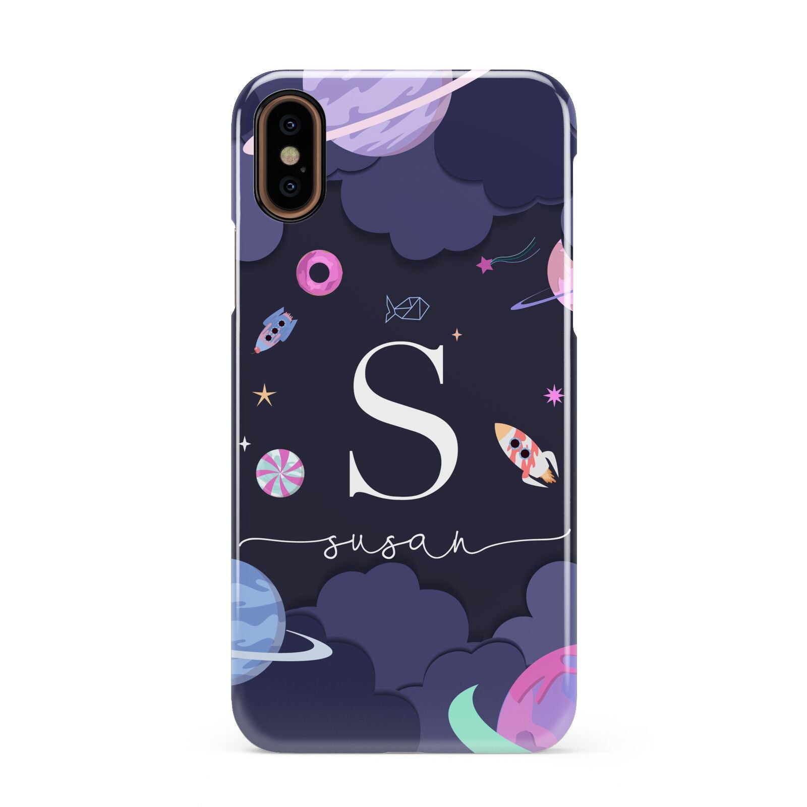 Space Personalised Initial Name Apple iPhone XS 3D Snap Case