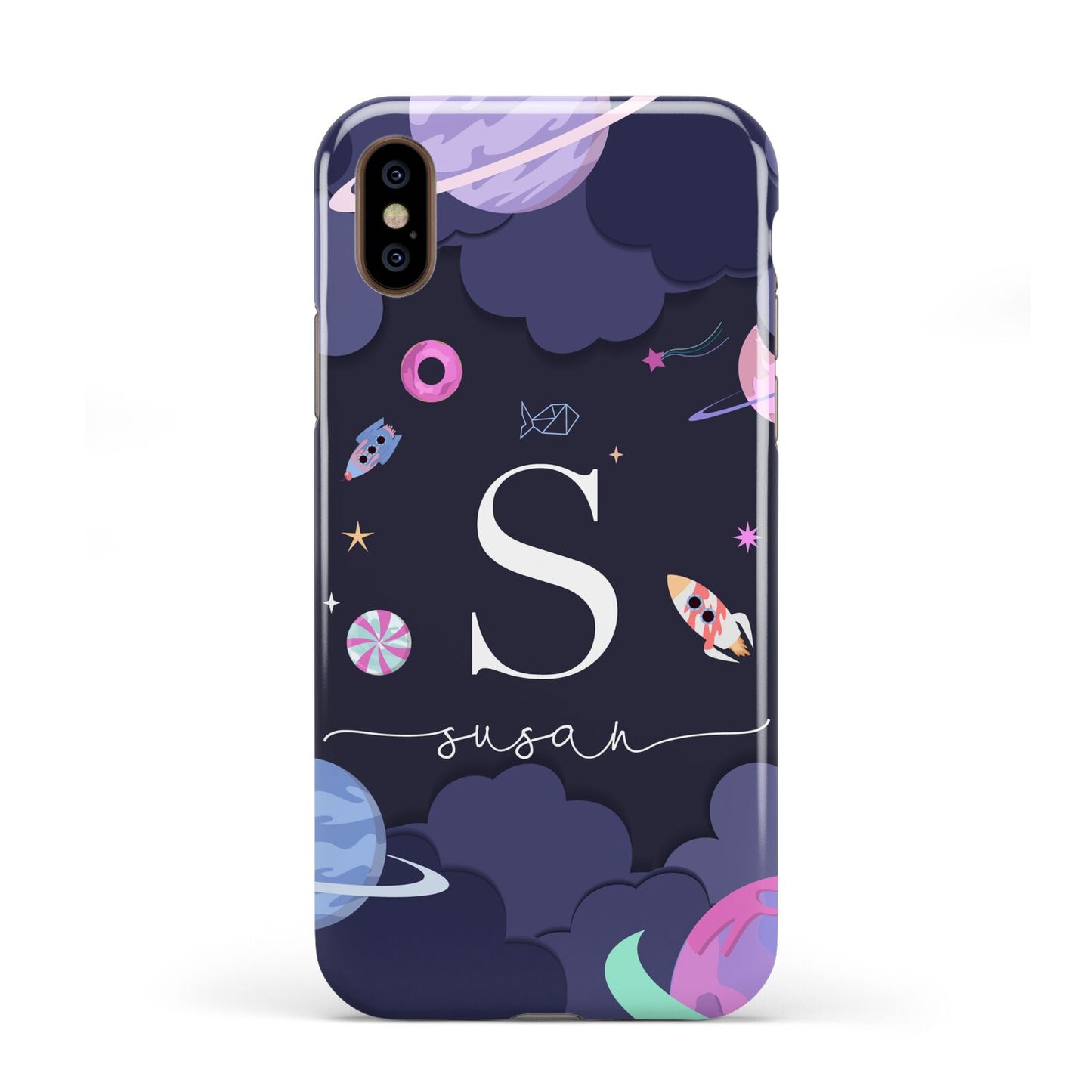 Space Personalised Initial Name Apple iPhone XS 3D Tough