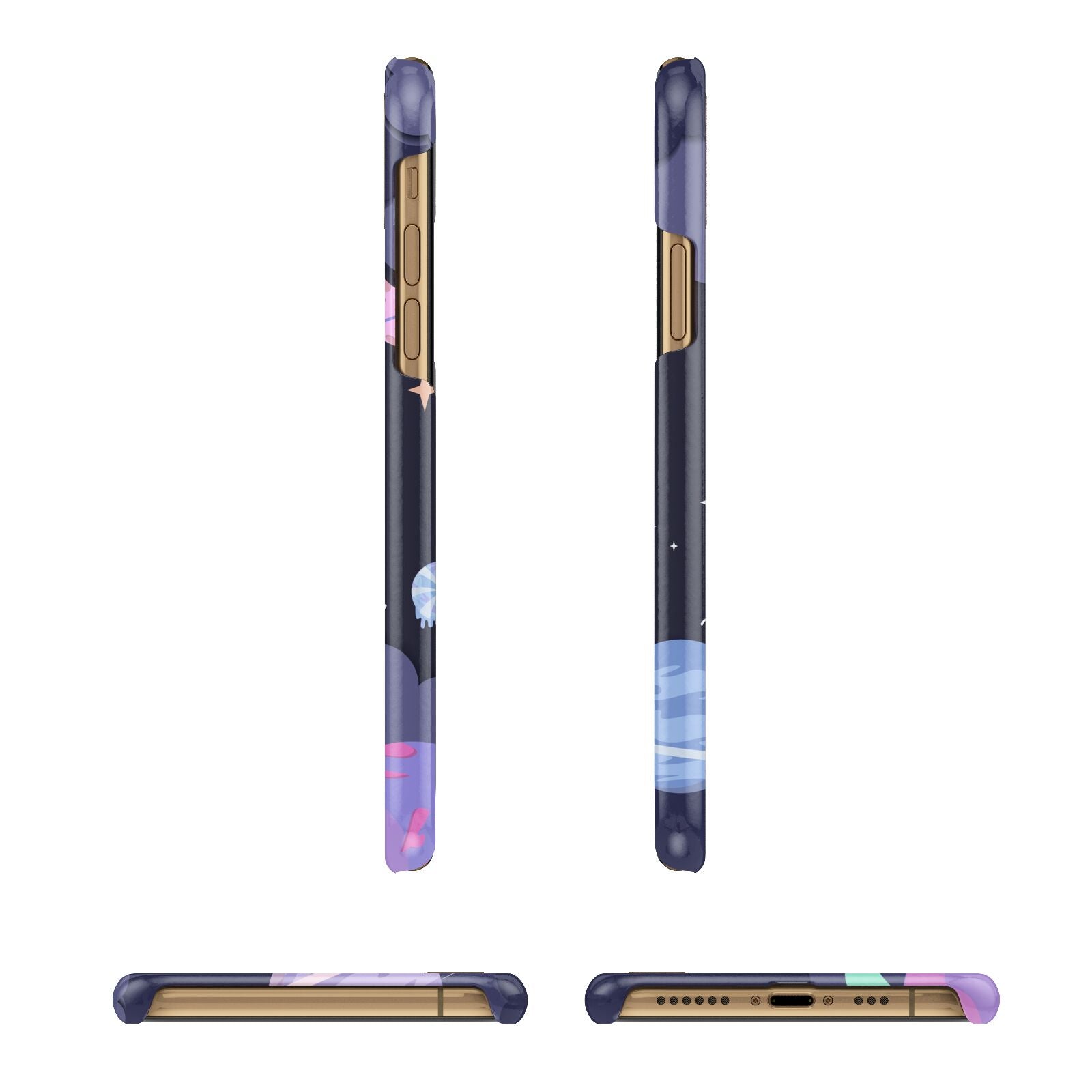 Space Personalised Initial Name Apple iPhone Xs 3D Wrap Snap Case Angled Images