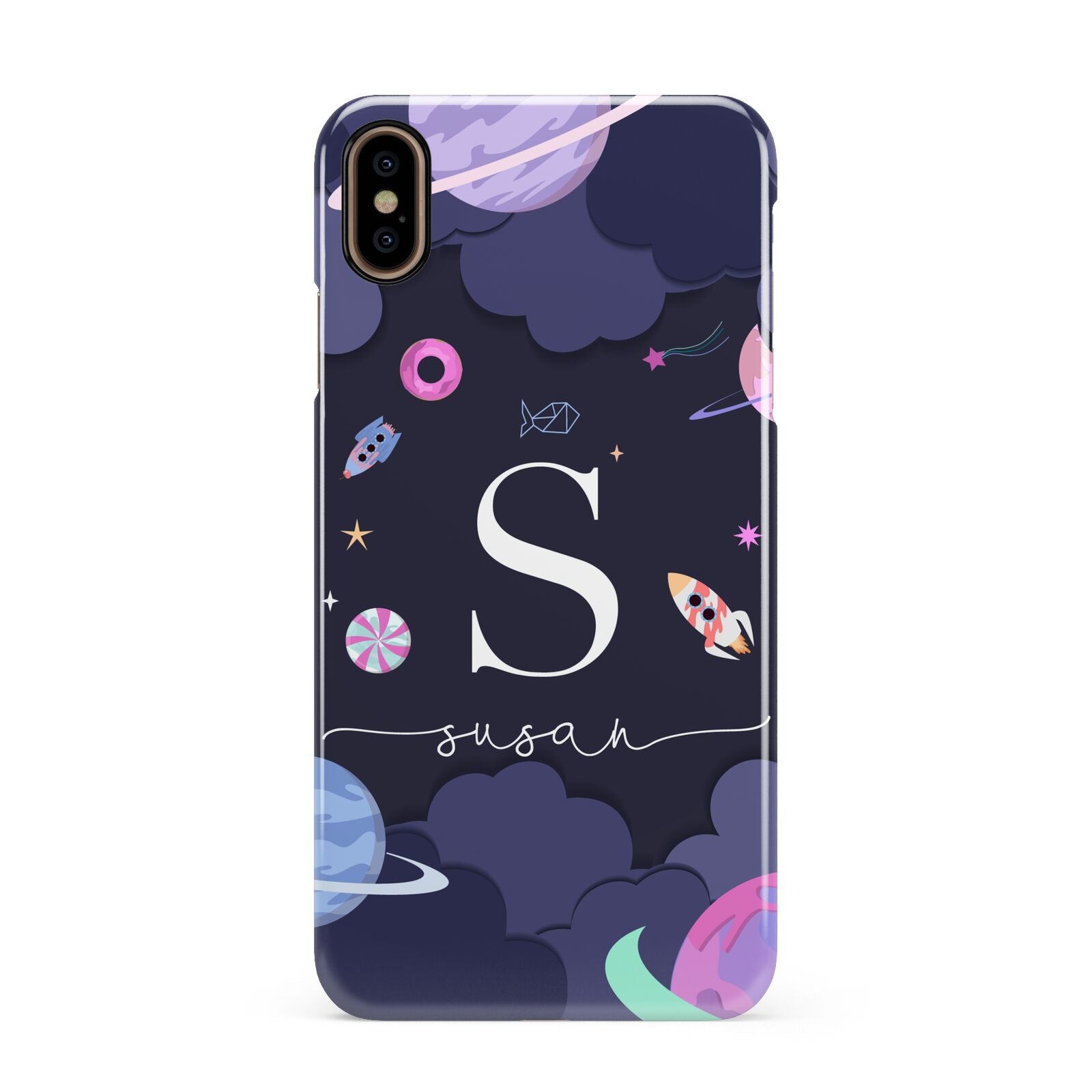 Space Personalised Initial Name Apple iPhone Xs Max 3D Snap Case