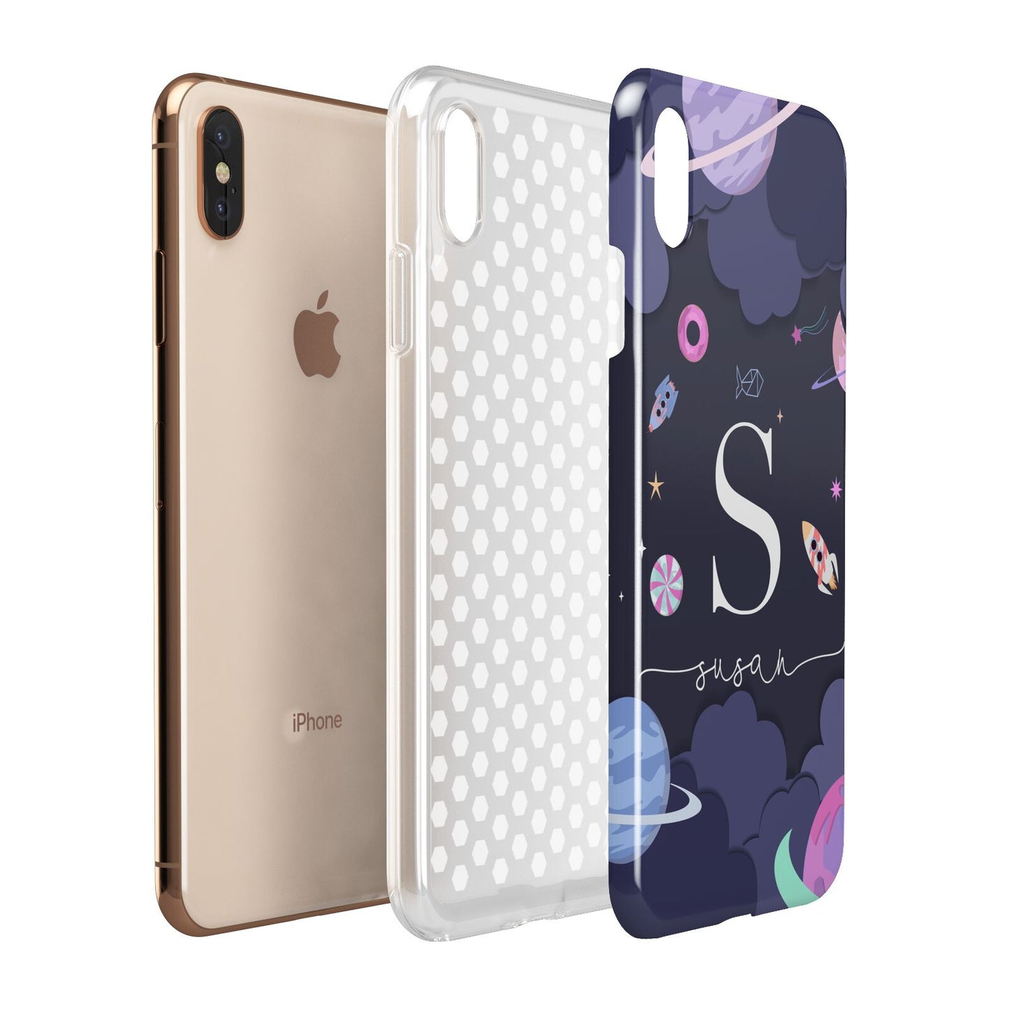 Space Personalised Initial Name Apple iPhone Xs Max 3D Tough Case Expanded View