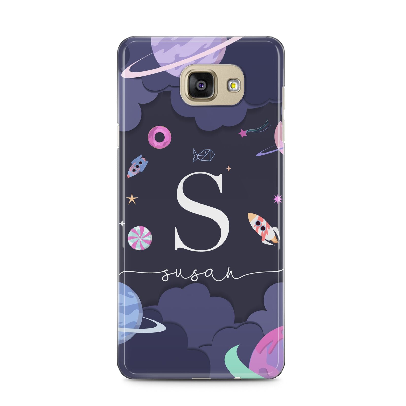 Space Personalised Initial Name Samsung Galaxy A5 2016 Case on gold phone