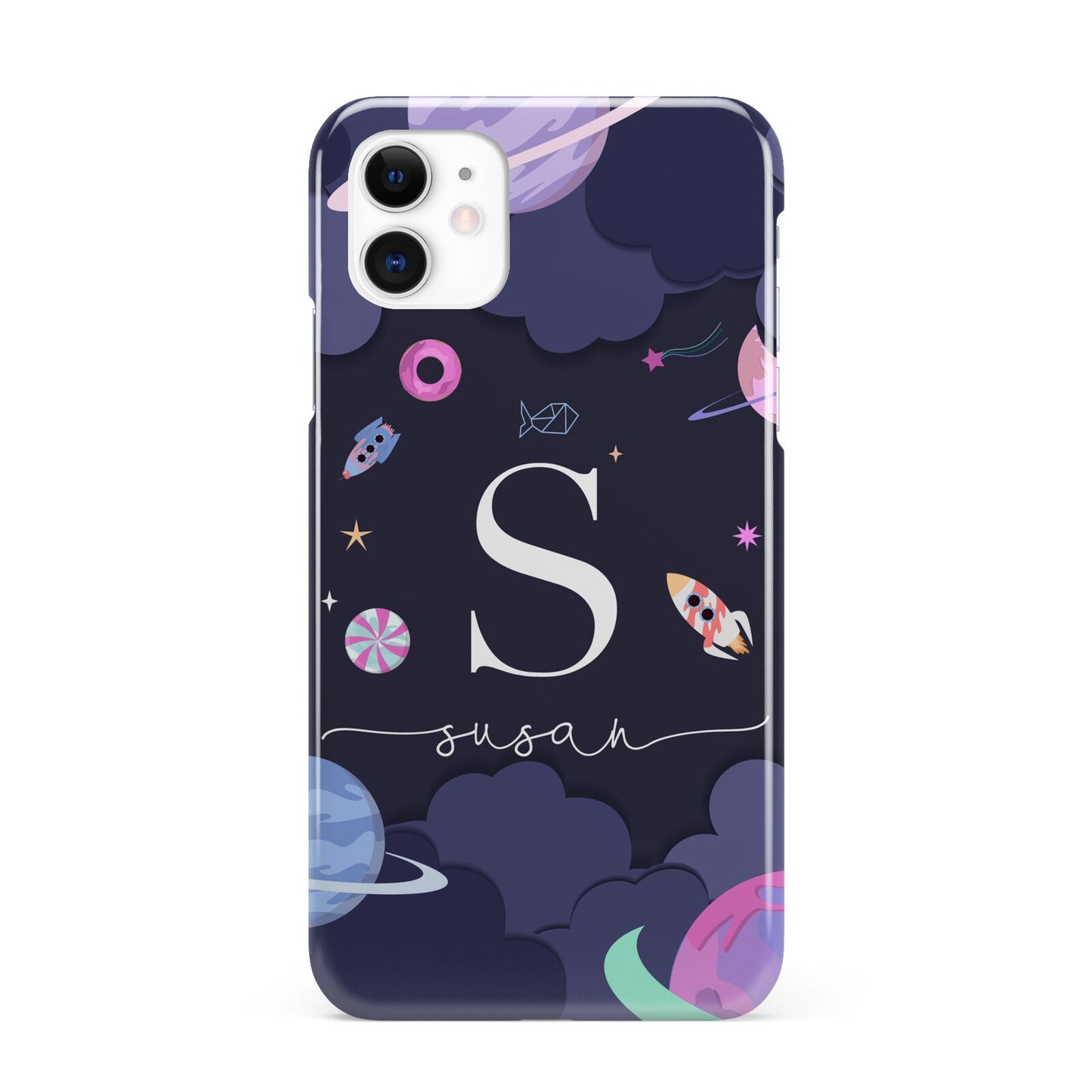 Space Personalised Initial Name iPhone 11 3D Snap Case