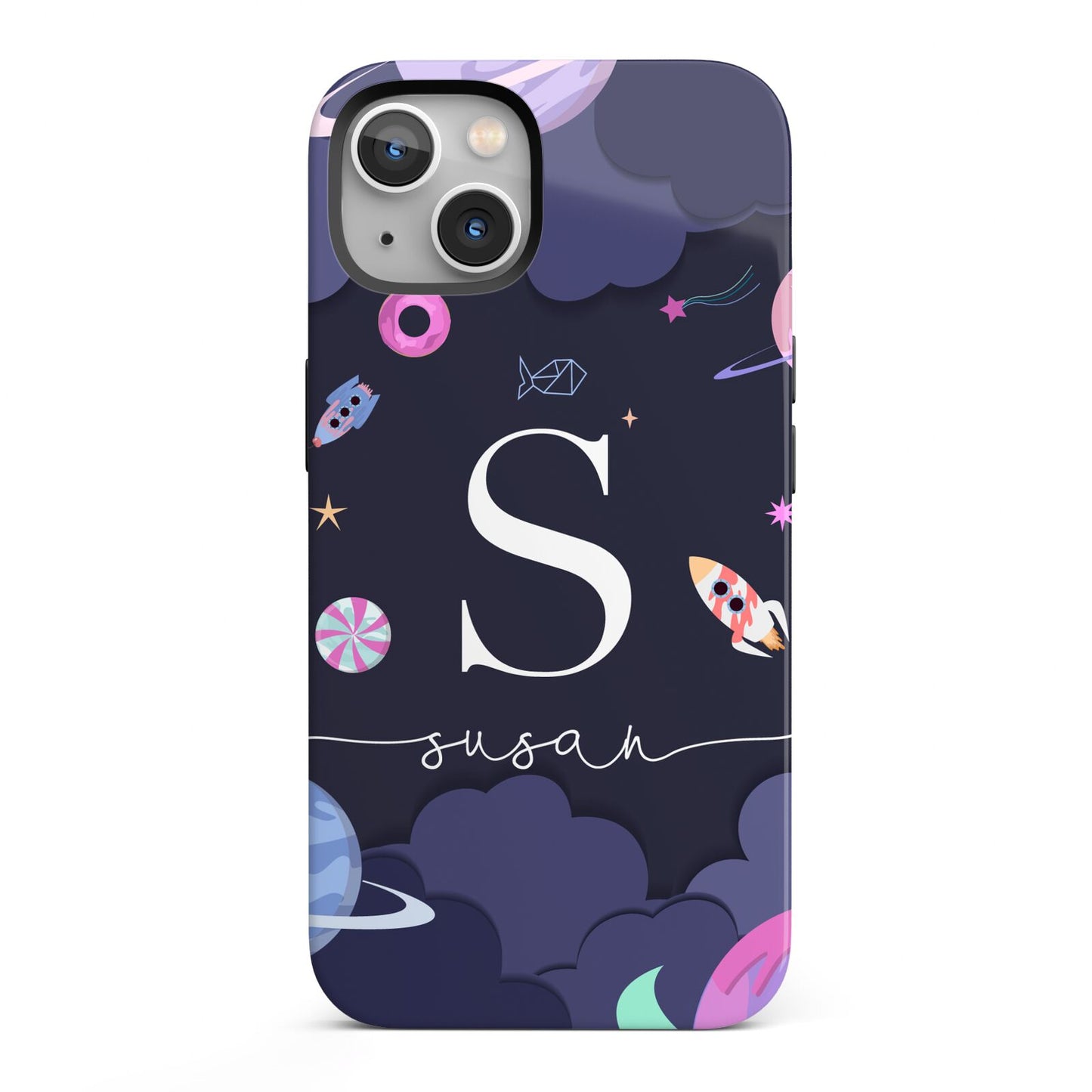 Space Personalised Initial Name iPhone 13 Full Wrap 3D Tough Case