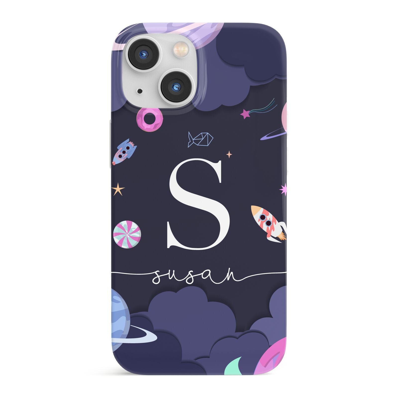 Space Personalised Initial Name iPhone 13 Mini Full Wrap 3D Snap Case