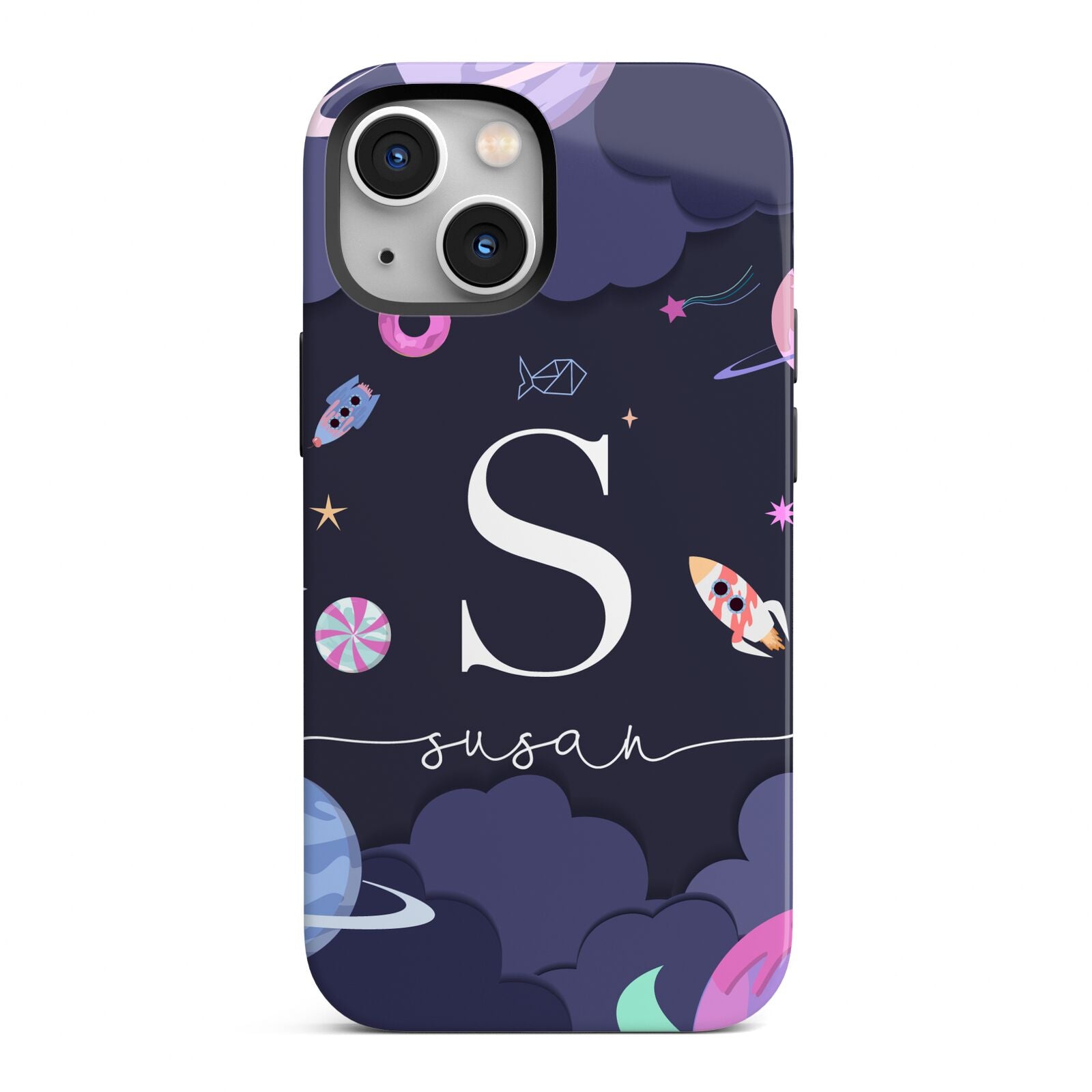 Space Personalised Initial Name iPhone 13 Mini Full Wrap 3D Tough Case