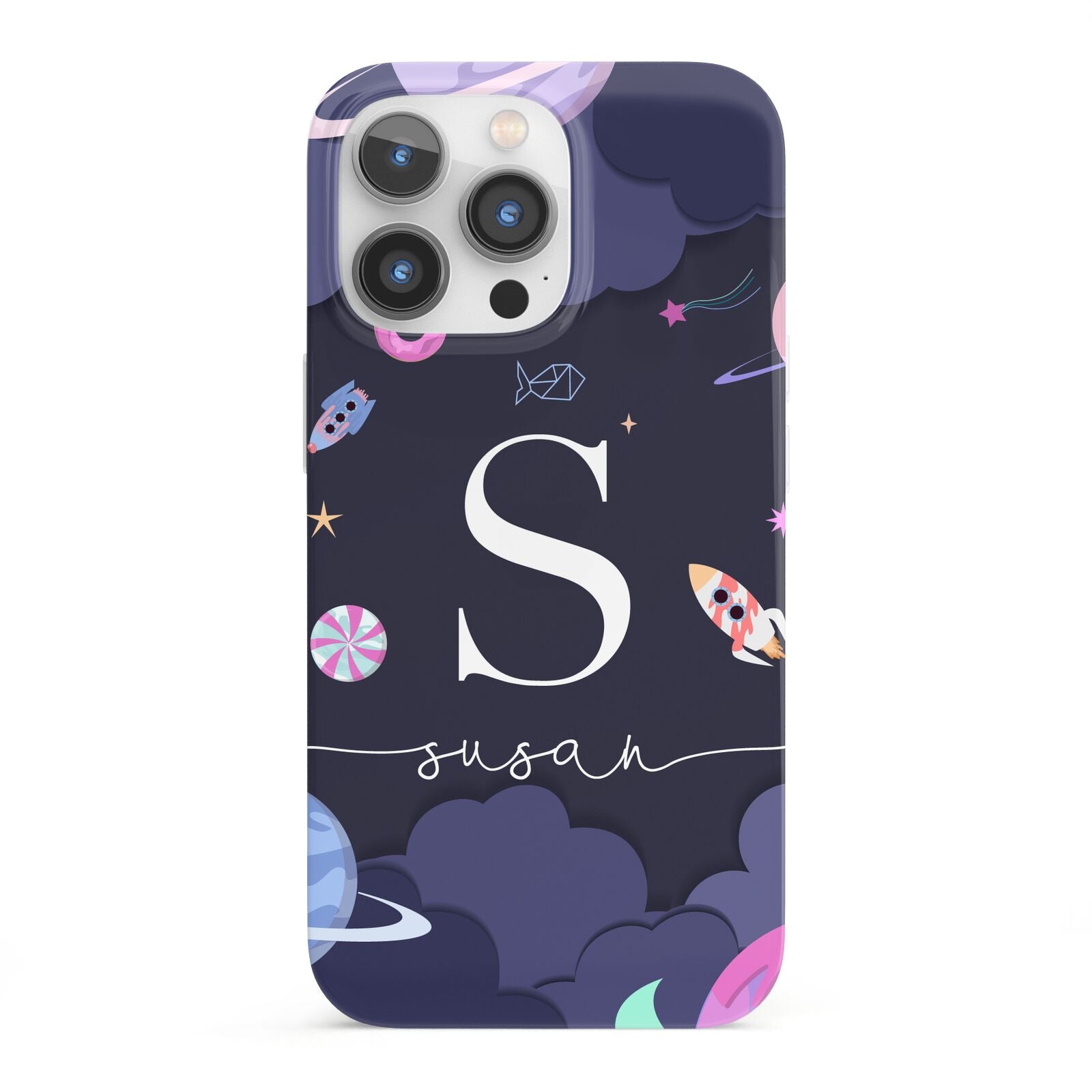 Space Personalised Initial Name iPhone 13 Pro Full Wrap 3D Snap Case