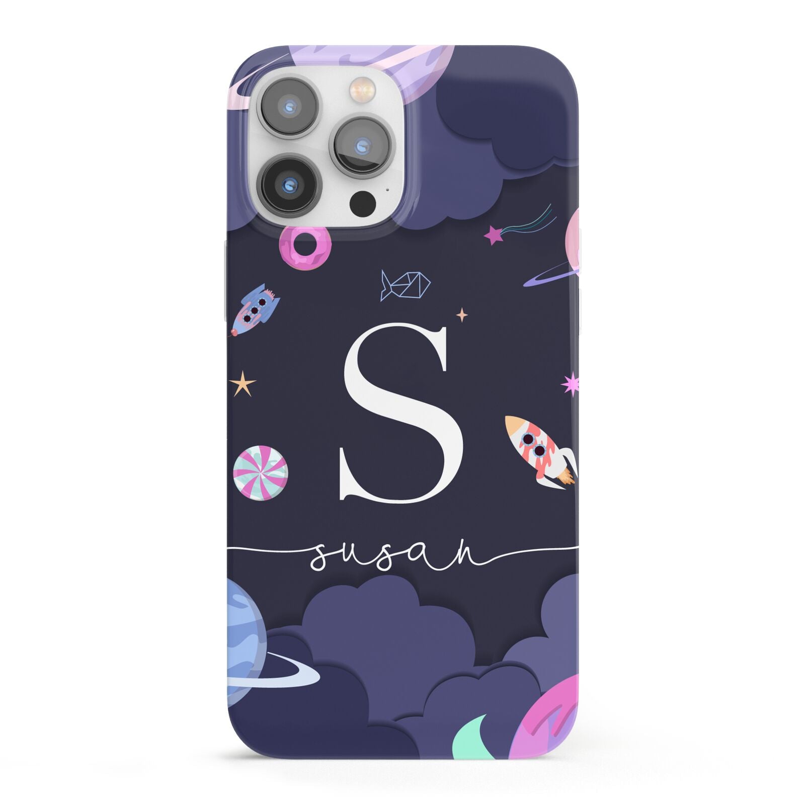 Space Personalised Initial Name iPhone 13 Pro Max Full Wrap 3D Snap Case