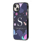 Space Personalised Initial Name iPhone 14 Plus Black Impact Case Side Angle on Silver phone