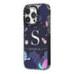 Space Personalised Initial Name iPhone 14 Pro Black Impact Case Side Angle on Silver phone