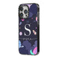 Space Personalised Initial Name iPhone 14 Pro Max Black Impact Case Side Angle on Silver phone