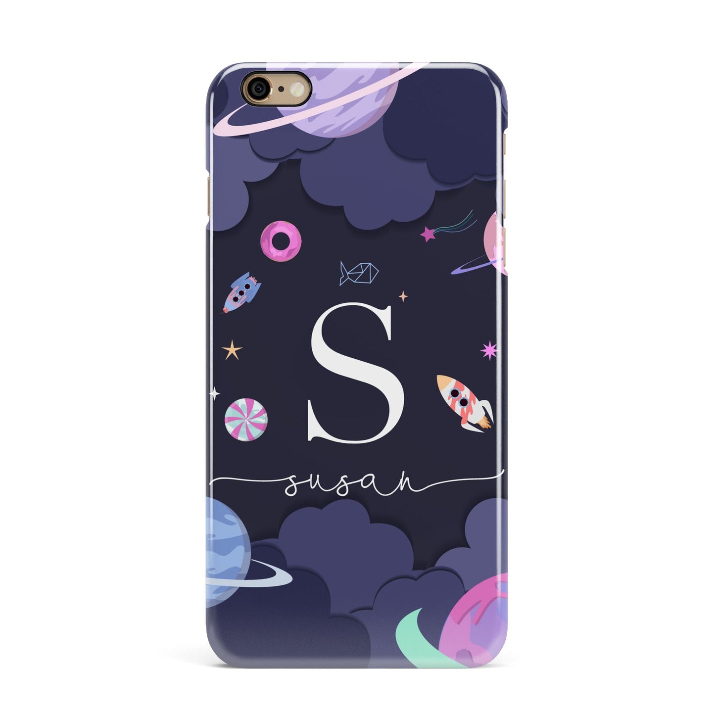 Space Personalised Initial Name iPhone 6 Plus 3D Snap Case on Gold Phone