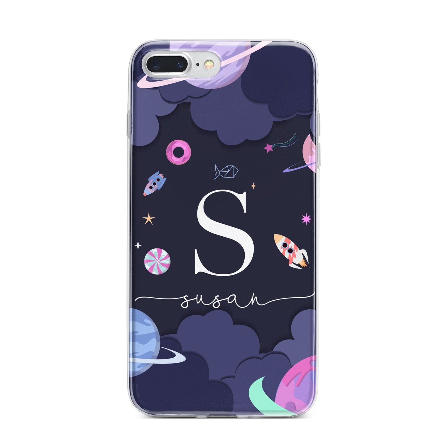 Space Personalised Initial Name iPhone 7 Plus Bumper Case on Silver iPhone