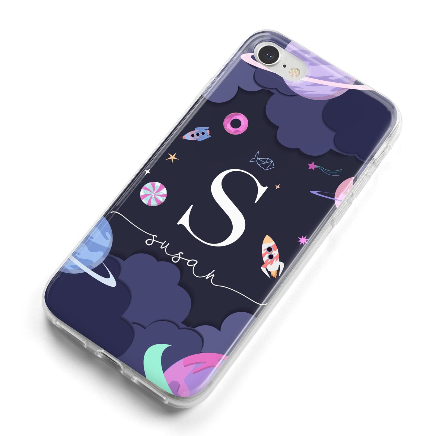 Space Personalised Initial Name iPhone 8 Bumper Case on Silver iPhone Alternative Image