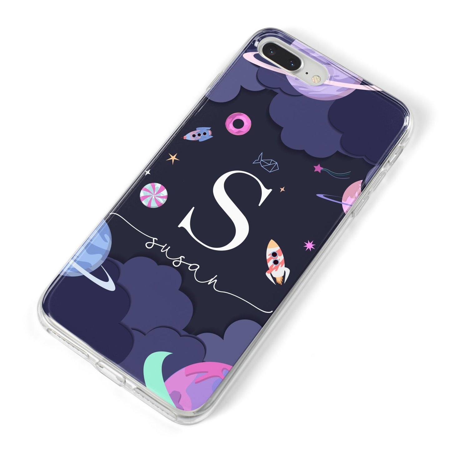 Space Personalised Initial Name iPhone 8 Plus Bumper Case on Silver iPhone Alternative Image