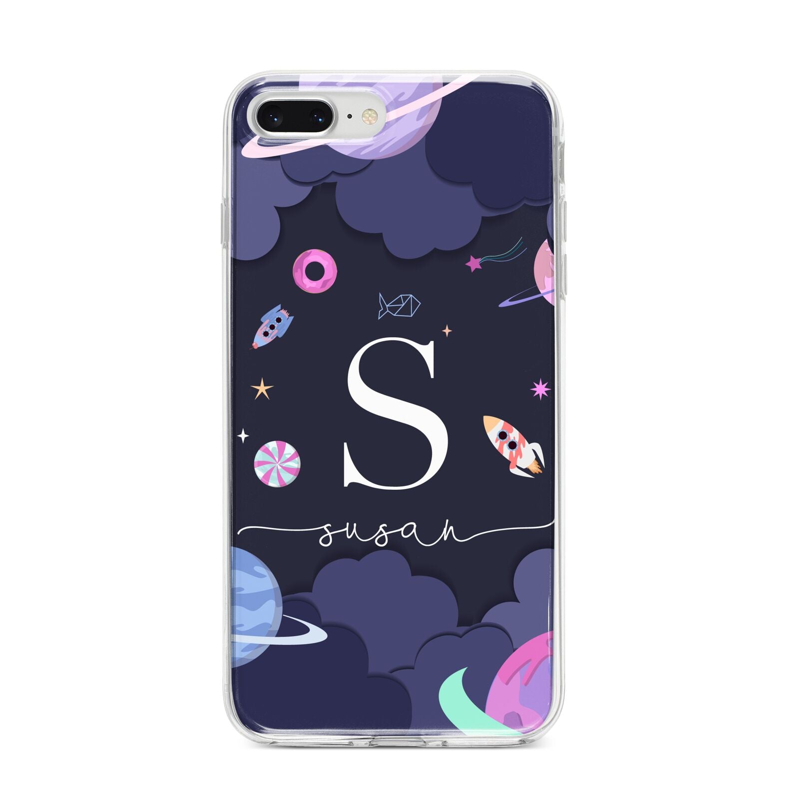 Space Personalised Initial Name iPhone 8 Plus Bumper Case on Silver iPhone