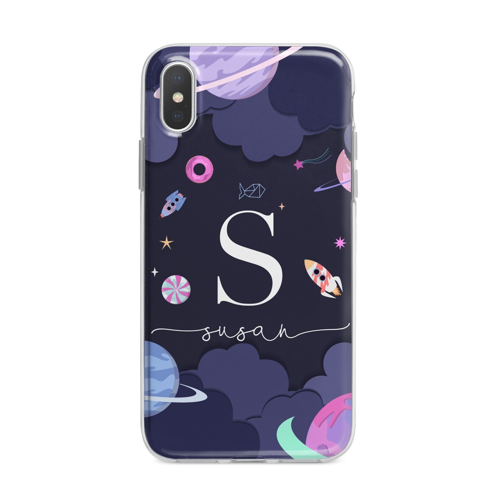 Space Personalised Initial Name iPhone X Bumper Case on Silver iPhone Alternative Image 1