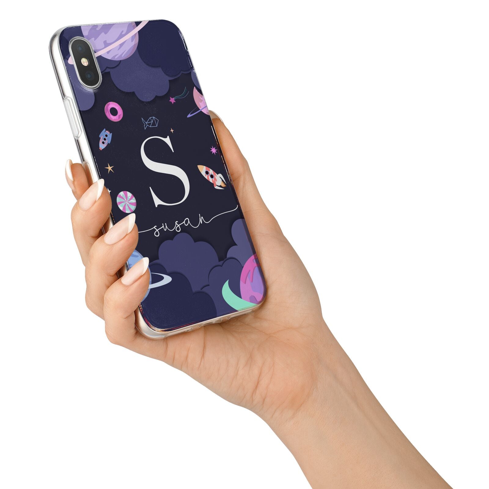 Space Personalised Initial Name iPhone X Bumper Case on Silver iPhone Alternative Image 2