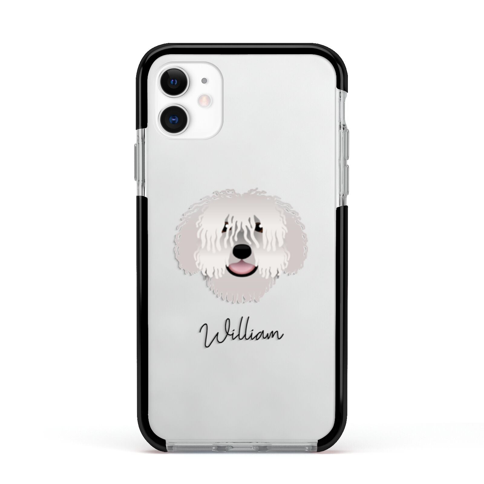 Spanish Water Dog Personalised Apple iPhone 11 in White with Black Impact Case