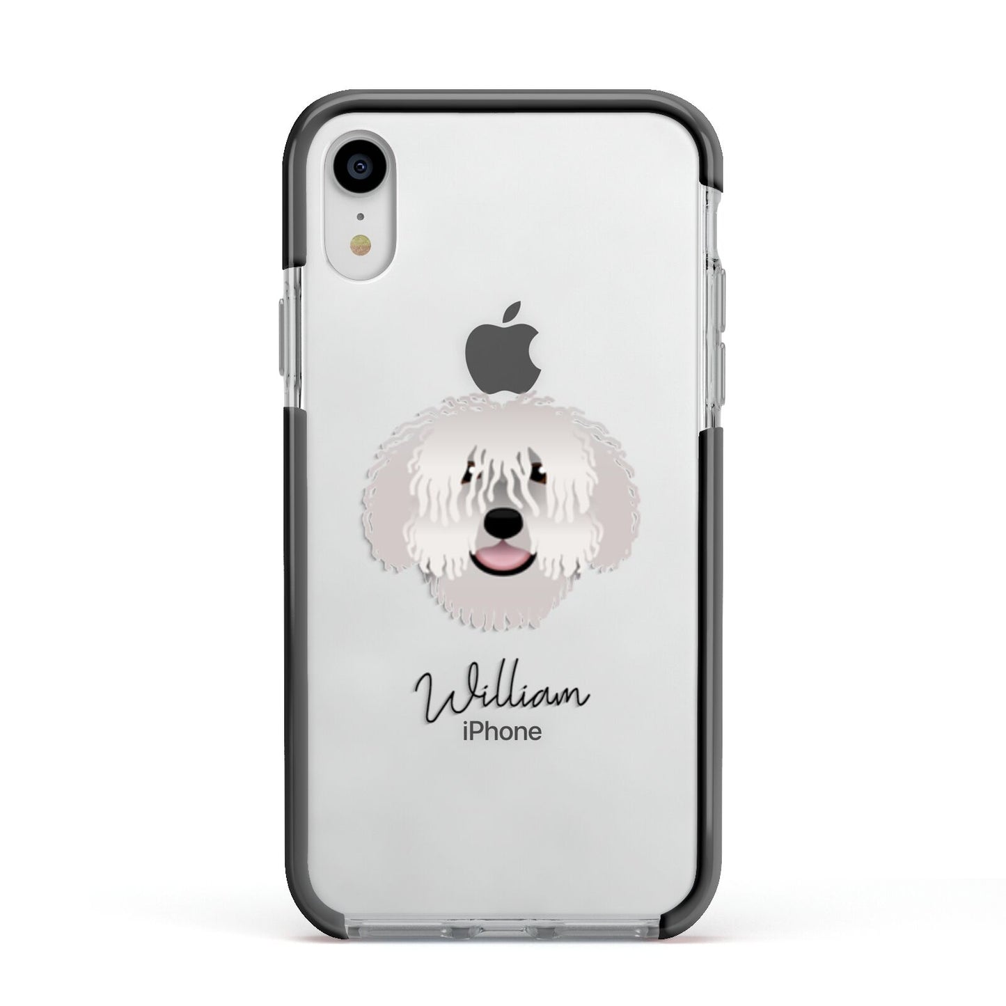Spanish Water Dog Personalised Apple iPhone XR Impact Case Black Edge on Silver Phone