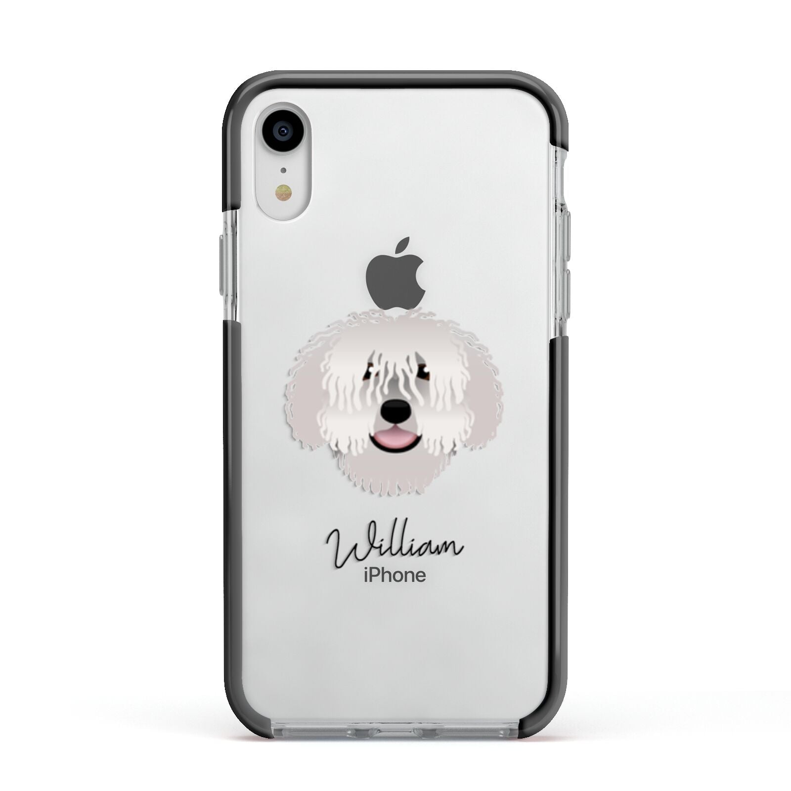 Spanish Water Dog Personalised Apple iPhone XR Impact Case Black Edge on Silver Phone