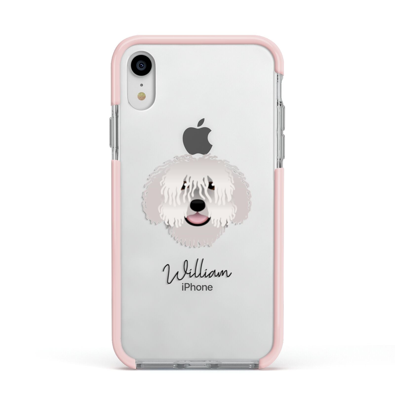 Spanish Water Dog Personalised Apple iPhone XR Impact Case Pink Edge on Silver Phone