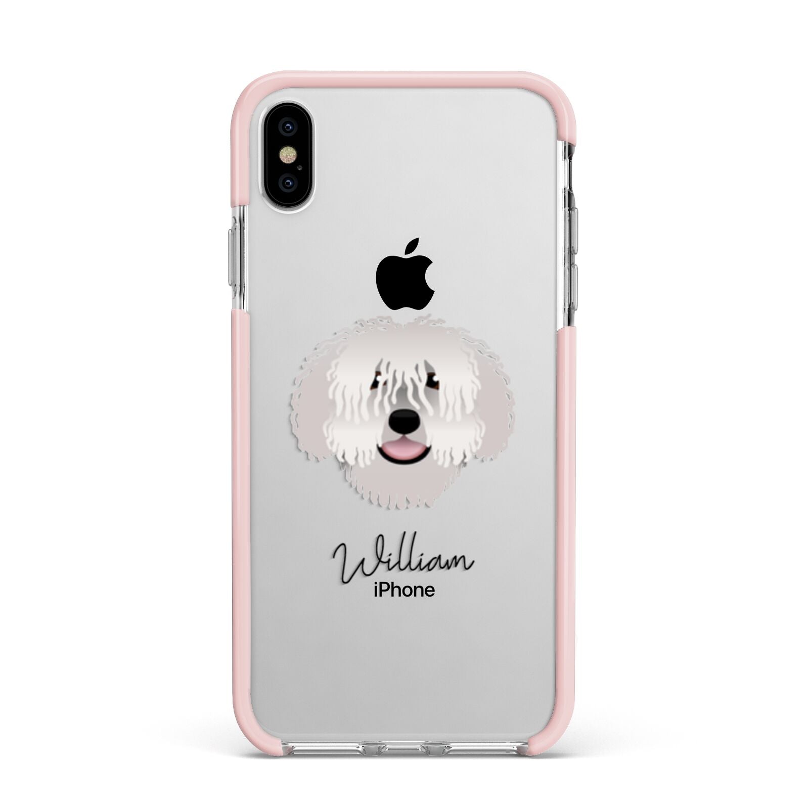 Spanish Water Dog Personalised Apple iPhone Xs Max Impact Case Pink Edge on Silver Phone
