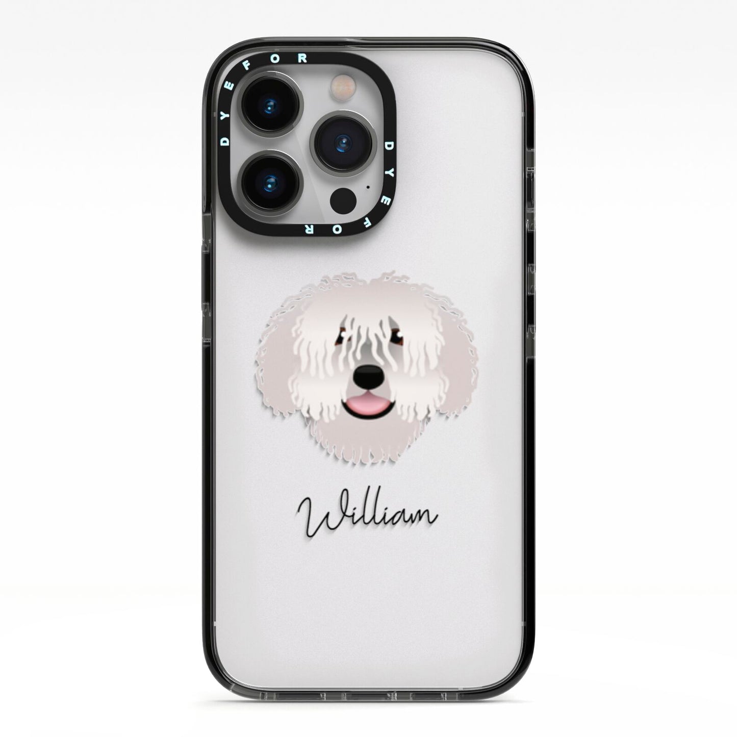 Spanish Water Dog Personalised iPhone 13 Pro Black Impact Case on Silver phone