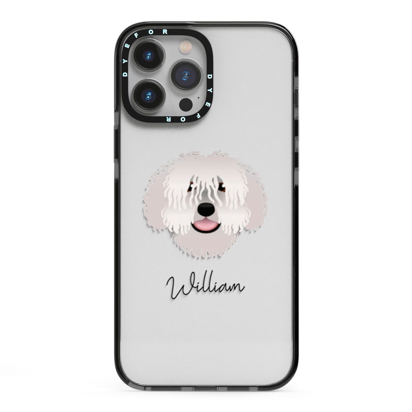 Spanish Water Dog Personalised iPhone 13 Pro Max Black Impact Case on Silver phone