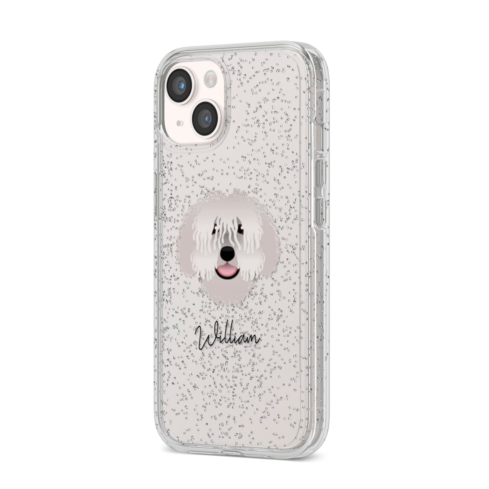 Spanish Water Dog Personalised iPhone 14 Glitter Tough Case Starlight Angled Image
