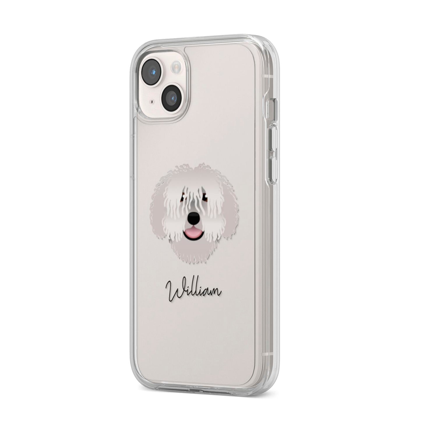 Spanish Water Dog Personalised iPhone 14 Plus Clear Tough Case Starlight Angled Image