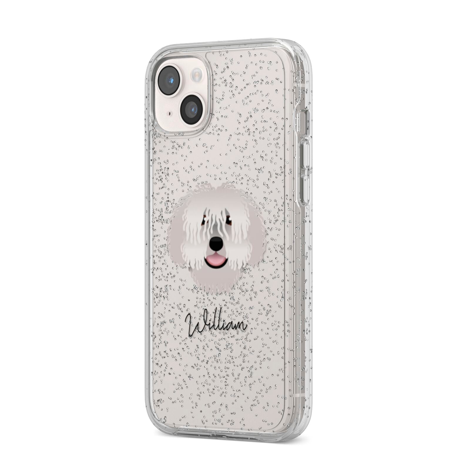 Spanish Water Dog Personalised iPhone 14 Plus Glitter Tough Case Starlight Angled Image