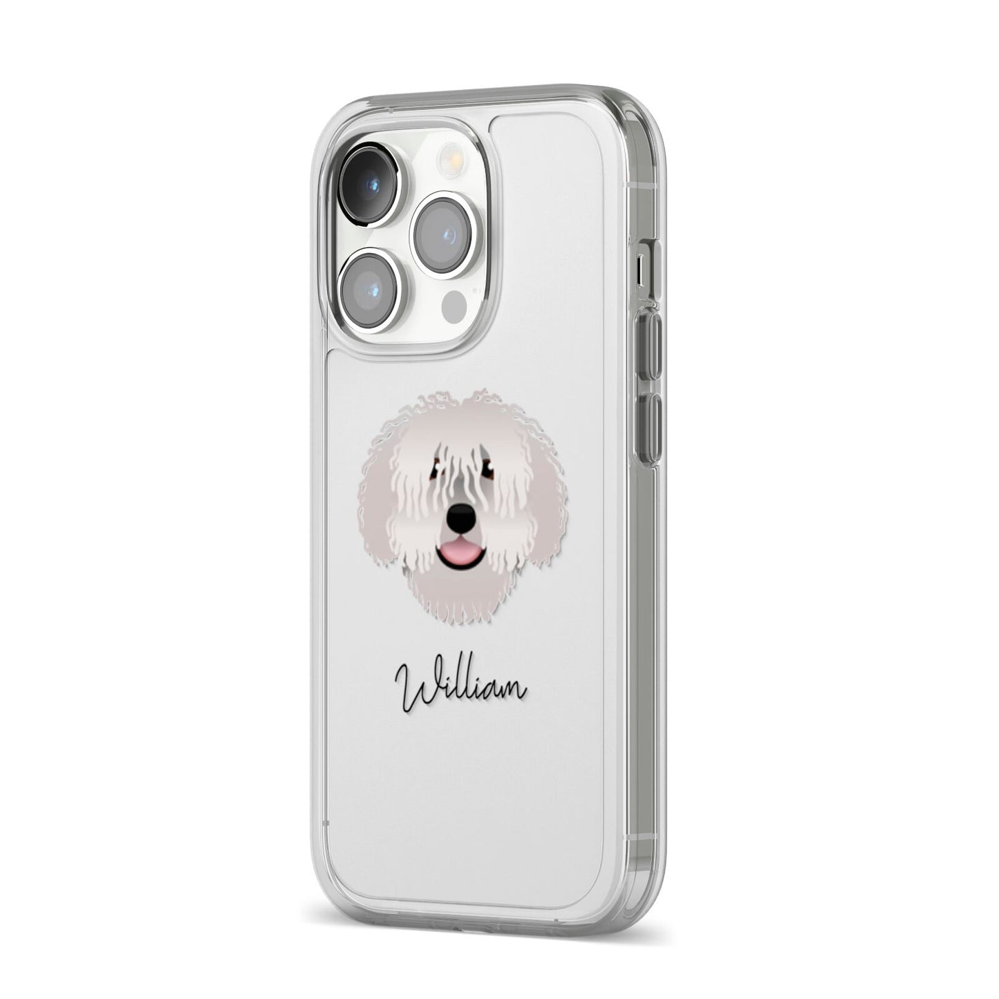 Spanish Water Dog Personalised iPhone 14 Pro Clear Tough Case Silver Angled Image