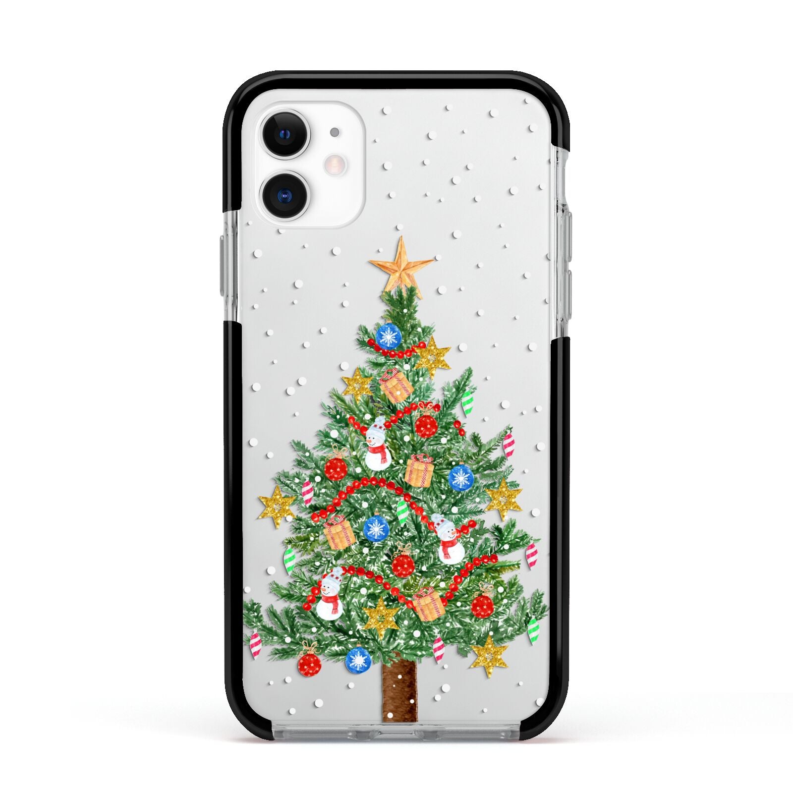 Sparkling Christmas Tree Apple iPhone 11 in White with Black Impact Case