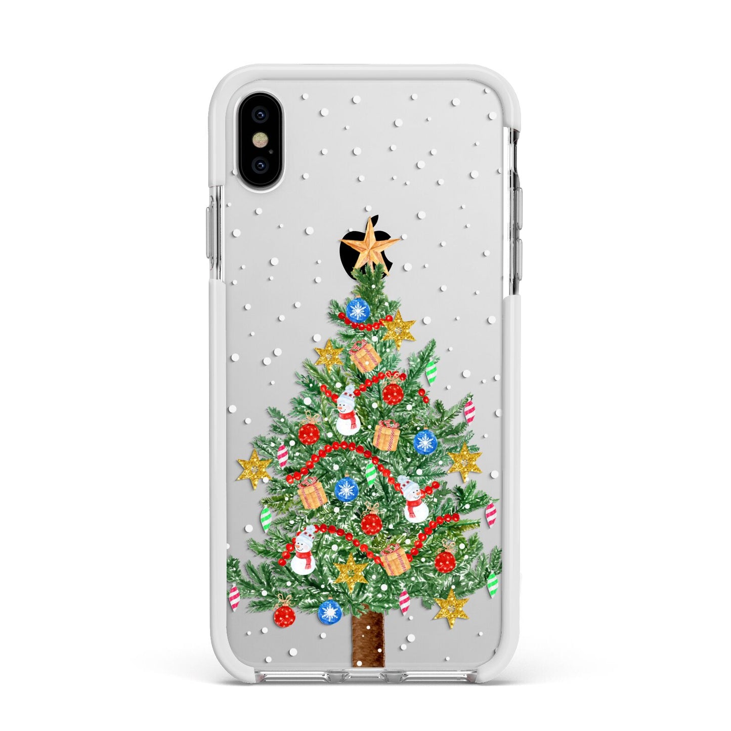 Sparkling Christmas Tree Apple iPhone Xs Max Impact Case White Edge on Silver Phone