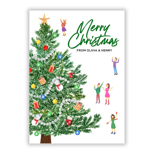Sparkling Outdoor Christmas Tree with Name A5 Flat Greetings Card