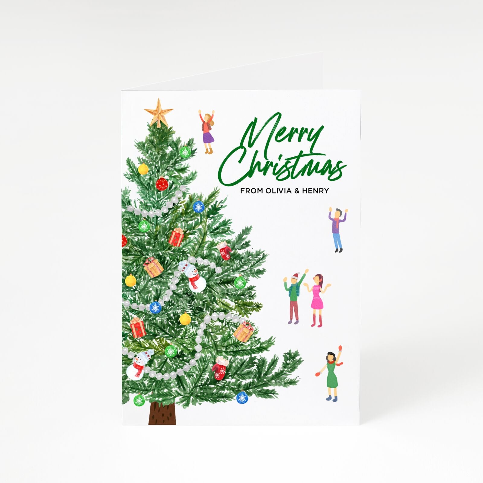 Sparkling Outdoor Christmas Tree with Name A5 Greetings Card