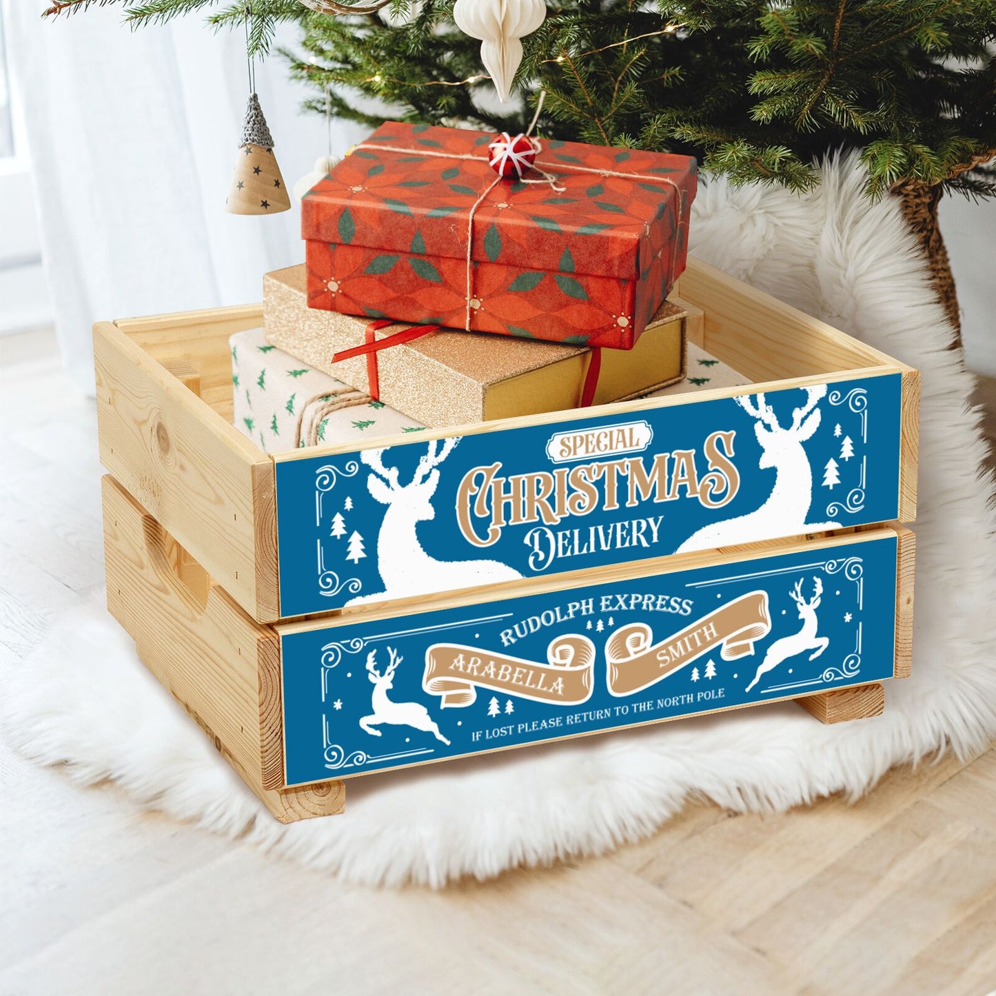 Special Christmas Delivery Personalised Christmas Eve Crate Box in Cosy room