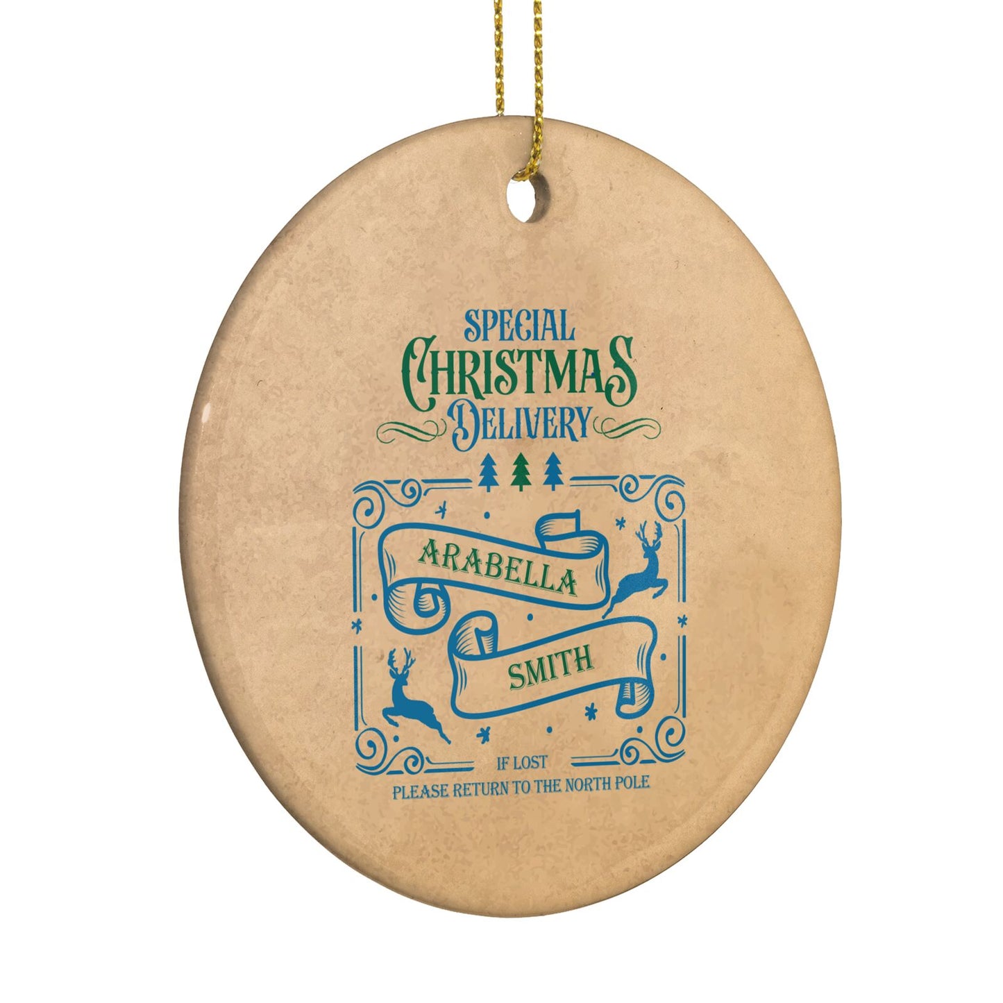 Special Christmas Delivery Personalised Circle Decoration Side Angle