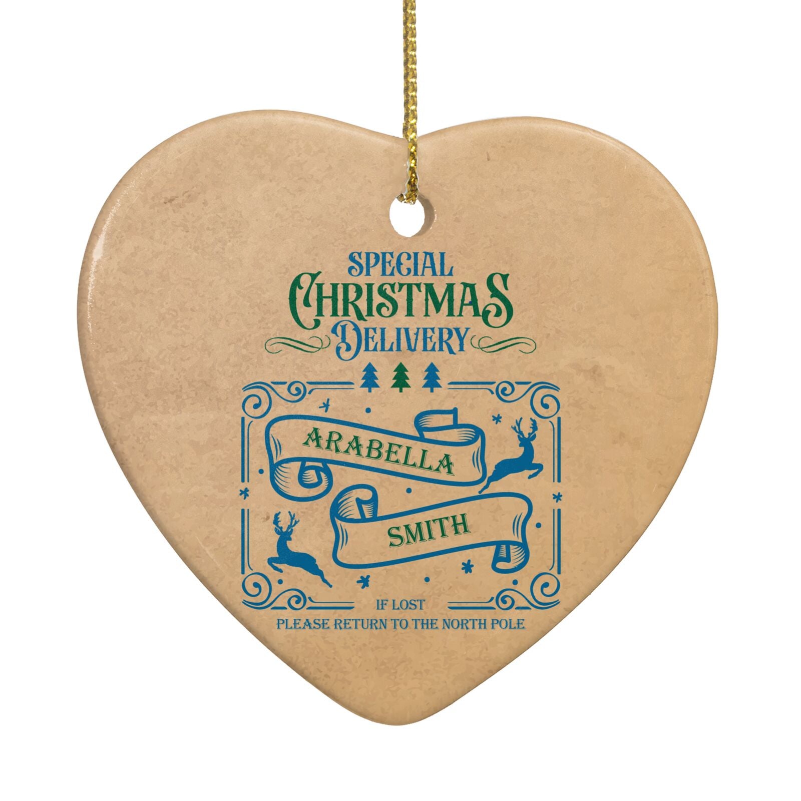 Special Christmas Delivery Personalised Heart Decoration Back Image